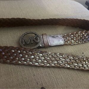 Michael Kors Tan Braided Belt with Silver metallic Buckle